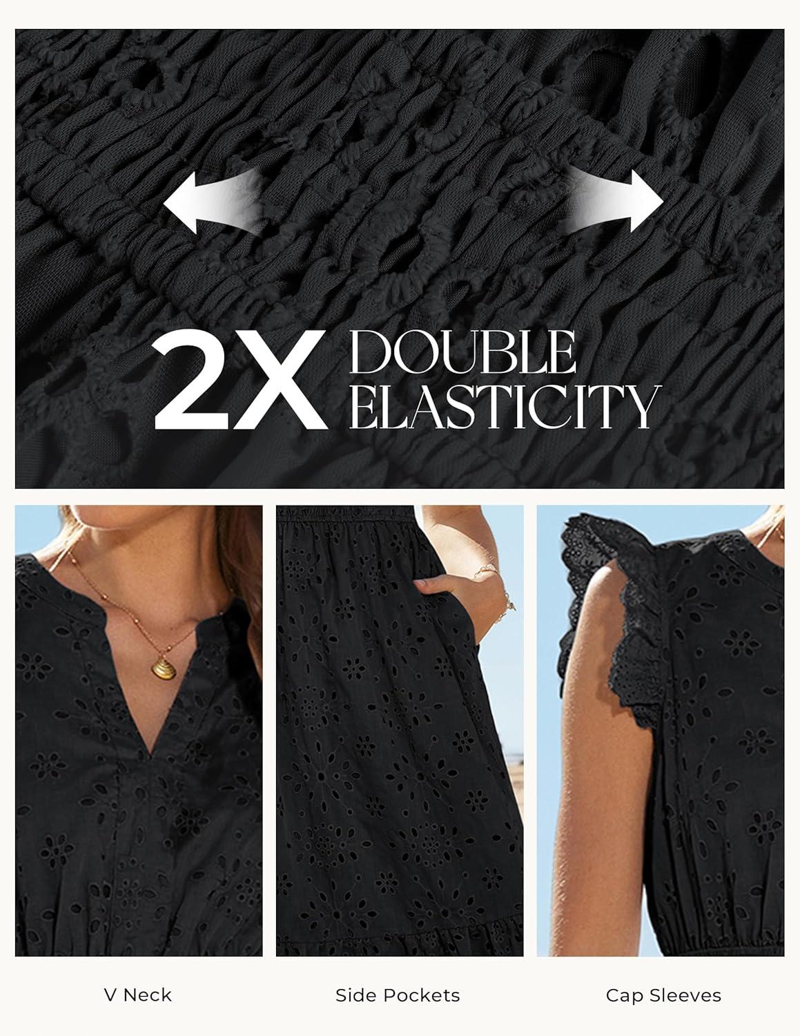 imageGRACE KARIN Womens Summer Boho Maxi Dress Casual 2026 Spring V Neck Eyelet Dresses Flowy Vacation Beach Sundress with PocketsBlack