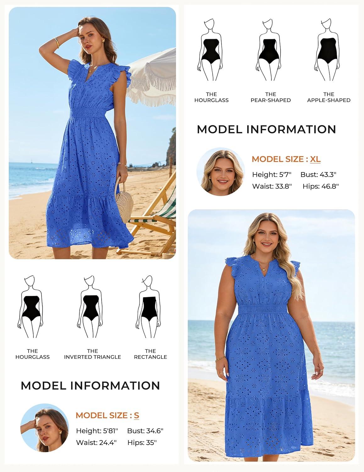 imageGRACE KARIN Womens Summer Boho Maxi Dress Casual 2026 Spring V Neck Eyelet Dresses Flowy Vacation Beach Sundress with PocketsBlue
