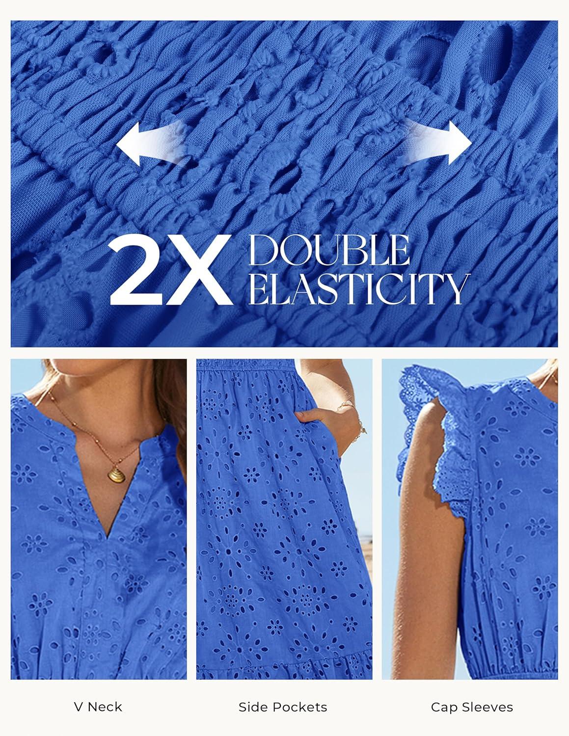 imageGRACE KARIN Womens Summer Boho Maxi Dress Casual 2026 Spring V Neck Eyelet Dresses Flowy Vacation Beach Sundress with PocketsBlue
