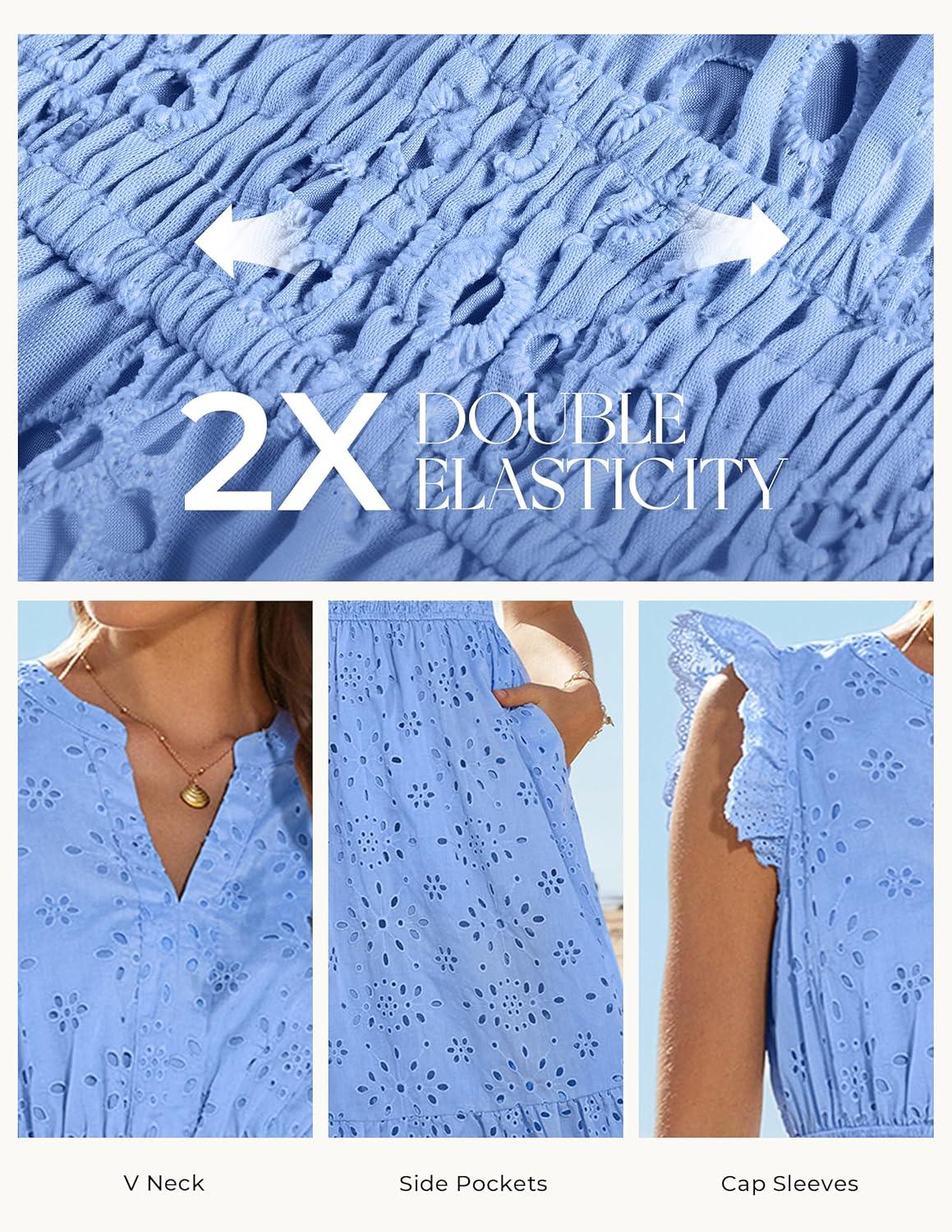 imageGRACE KARIN Womens Summer Boho Maxi Dress Casual 2026 Spring V Neck Eyelet Dresses Flowy Vacation Beach Sundress with PocketsLight Blue