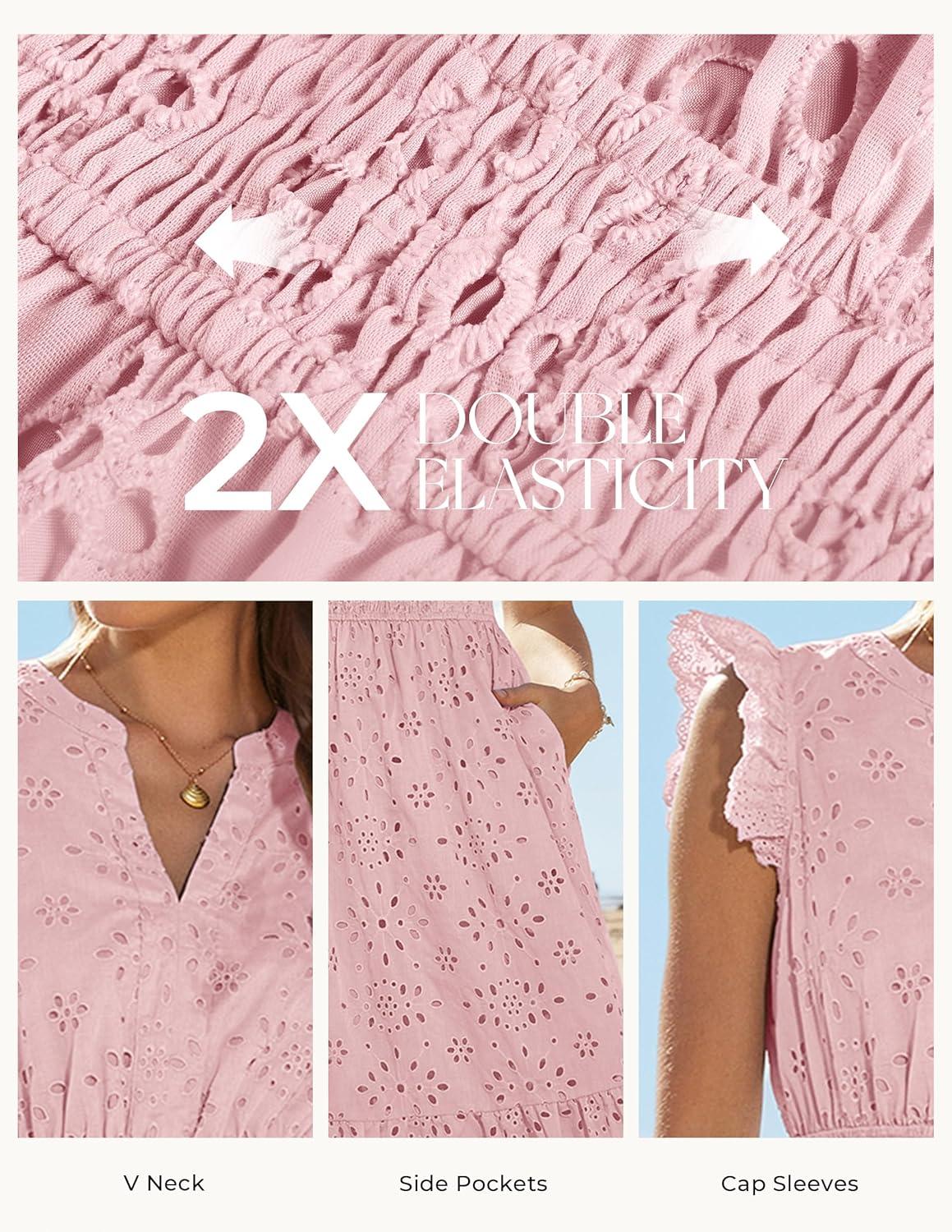 imageGRACE KARIN Womens Summer Boho Maxi Dress Casual 2026 Spring V Neck Eyelet Dresses Flowy Vacation Beach Sundress with PocketsPink