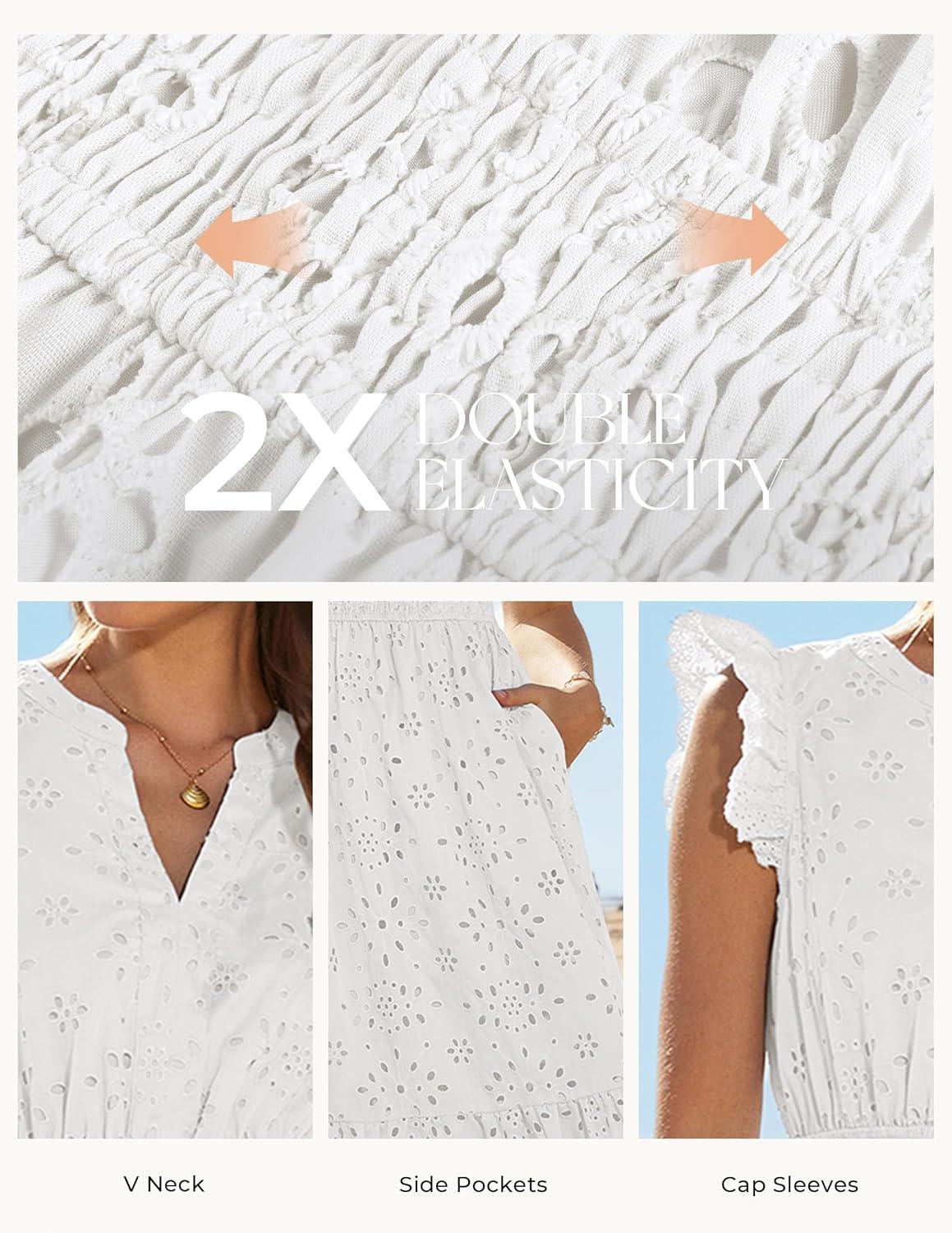 imageGRACE KARIN Womens Summer Boho Maxi Dress Casual 2026 Spring V Neck Eyelet Dresses Flowy Vacation Beach Sundress with PocketsWhite