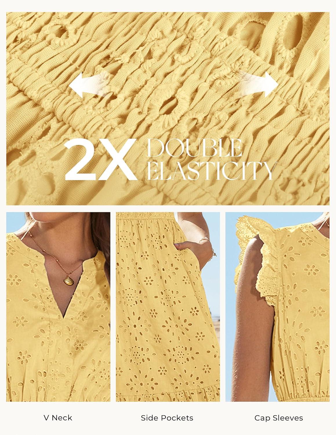 imageGRACE KARIN Womens Summer Boho Maxi Dress Casual 2026 Spring V Neck Eyelet Dresses Flowy Vacation Beach Sundress with PocketsYellow