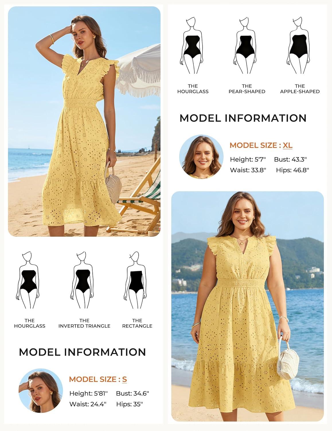 imageGRACE KARIN Womens Summer Boho Maxi Dress Casual 2026 Spring V Neck Eyelet Dresses Flowy Vacation Beach Sundress with PocketsYellow