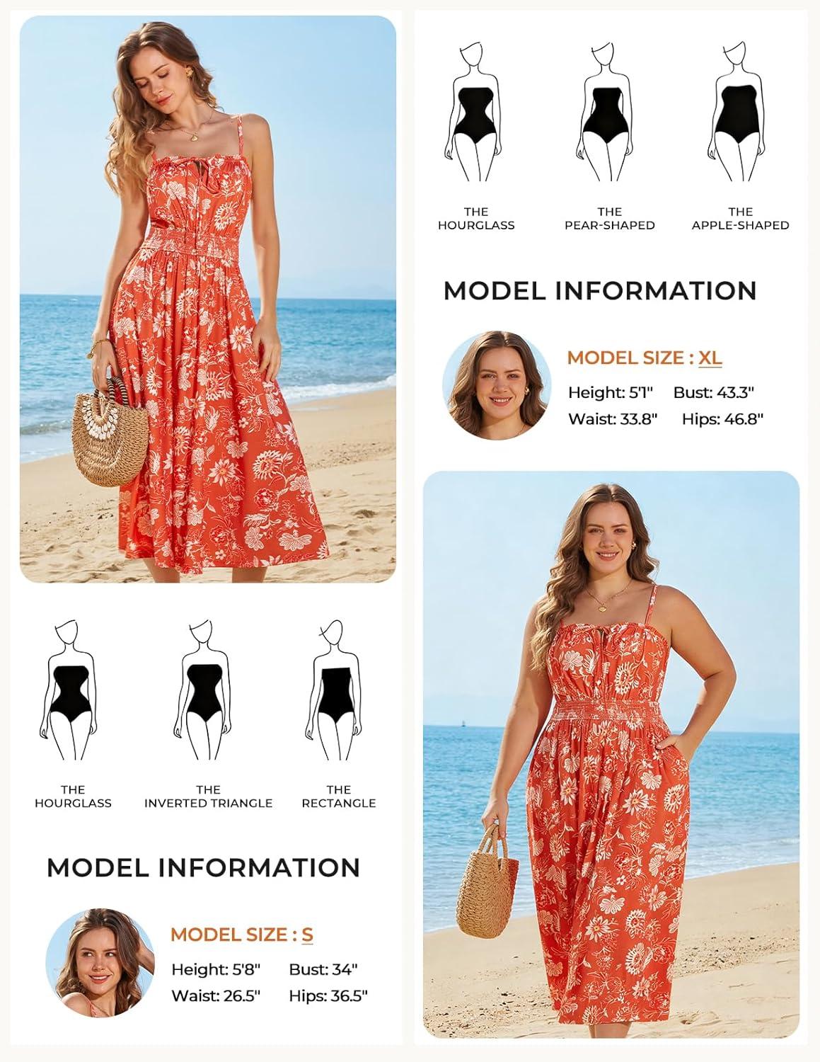imageGRACE KARIN Womens Summer Clothes 2026 Boho Floral Maxi Long Dresses Spaghetti Straps Casual Beach Sundress with PocketsOrange Floral