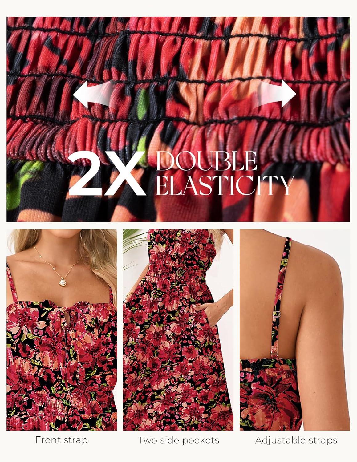 imageGRACE KARIN Womens Summer Clothes 2026 Boho Floral Maxi Long Dresses Spaghetti Straps Casual Beach Sundress with PocketsRed Black Floral