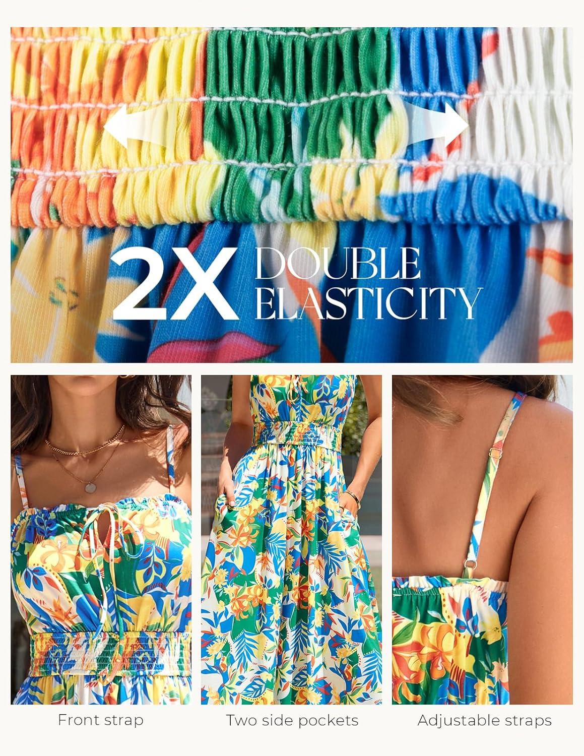 imageGRACE KARIN Womens Summer Clothes 2026 Boho Floral Maxi Long Dresses Spaghetti Straps Casual Beach Sundress with PocketsYellow Green Blue Floral