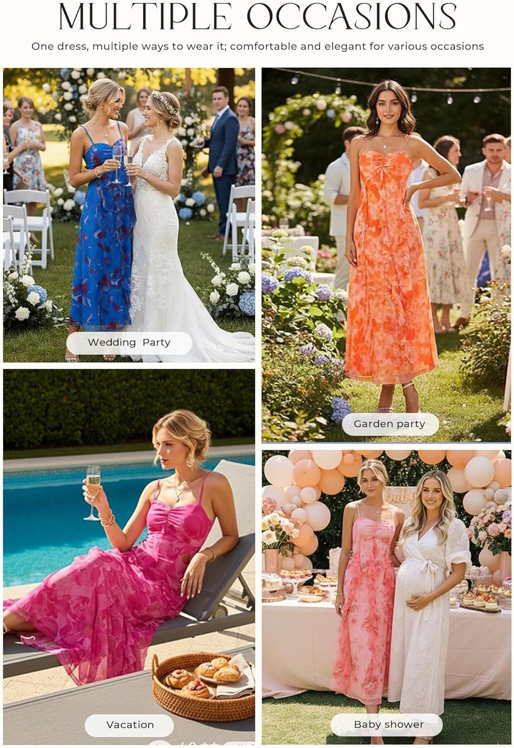 imageGRACE KARIN Womens Summer Floral Maxi Dress Spaghetti Strap Ruffle Wedding Guest Dresses Beach Long Mesh SundressRose Red Floral