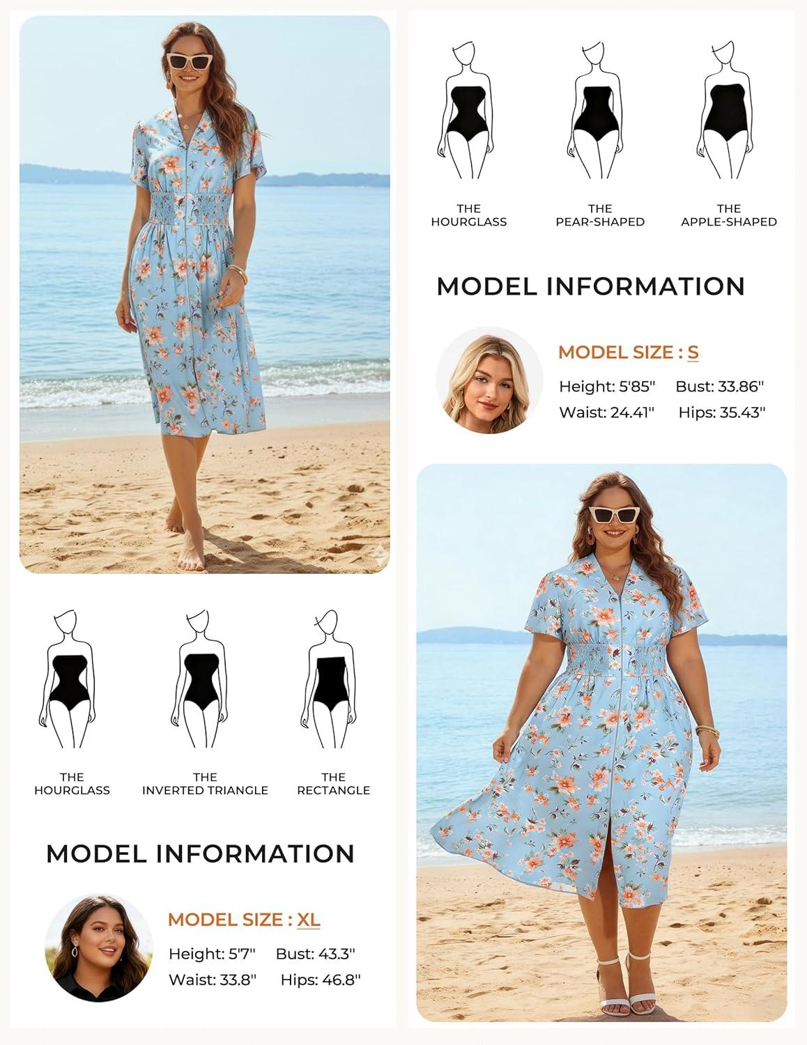 imageGRACE KARIN Womens Summer Maxi Floral Dress Casual 2026 Long Zipper Dresses Boho Flowy Beach Vacation Sundress with PocketsLight Blue Floral