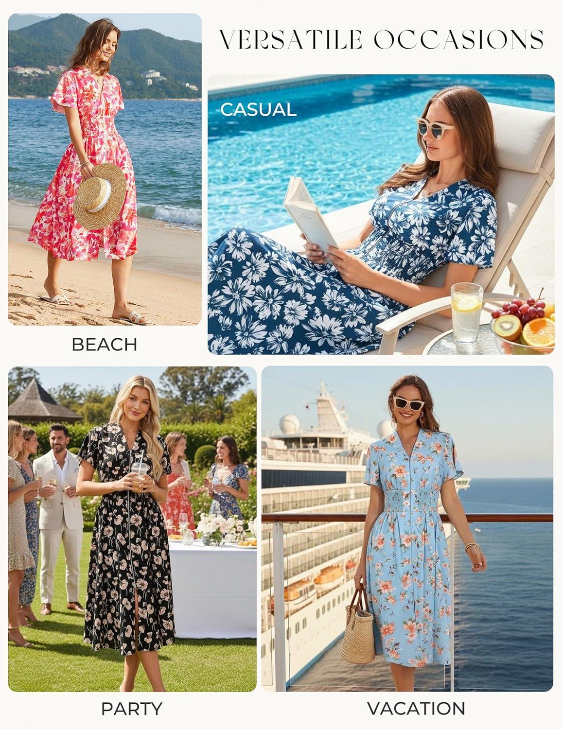 imageGRACE KARIN Womens Summer Maxi Floral Dress Casual 2026 Long Zipper Dresses Boho Flowy Beach Vacation Sundress with PocketsLight Blue Floral