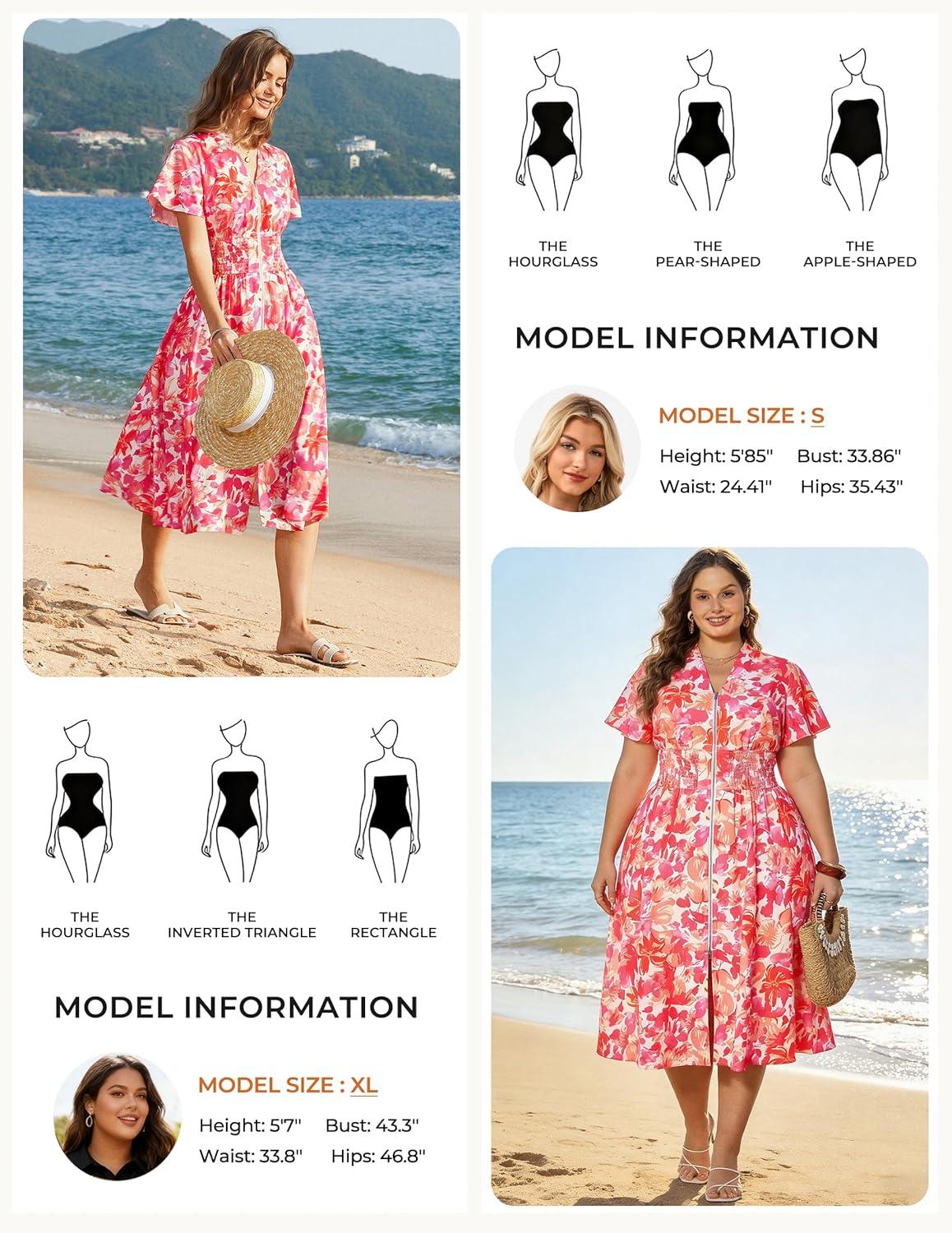 imageGRACE KARIN Womens Summer Maxi Floral Dress Casual 2026 Long Zipper Dresses Boho Flowy Beach Vacation Sundress with PocketsRed Floral