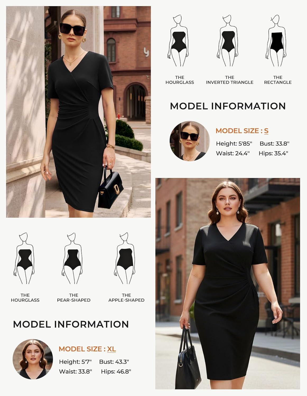 imageGRACE KARIN Work Dresses for Women 2026 Short Sleeve Elegant Church Dresses Ruched VNeck Sheath Bodycon DressBlack