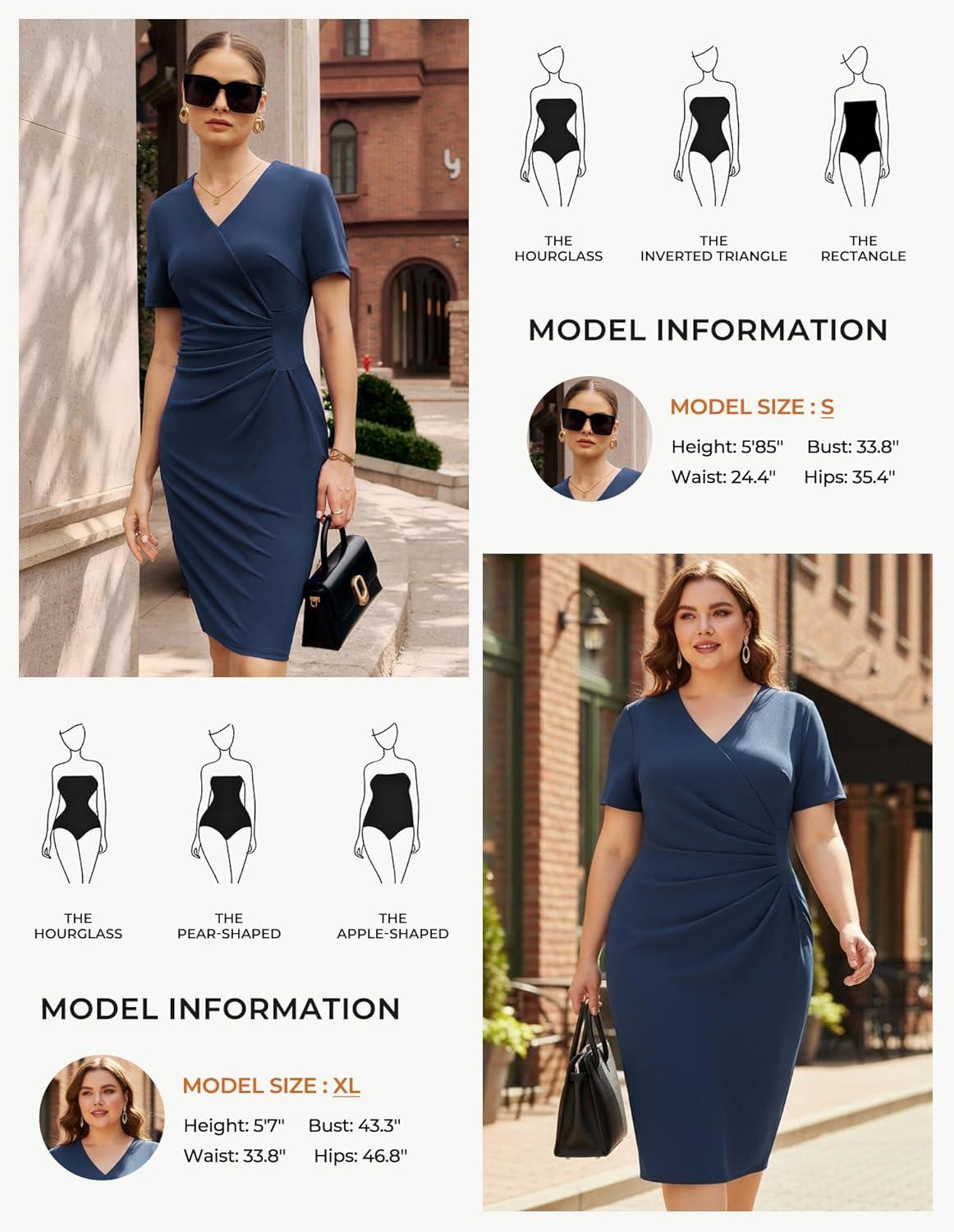 imageGRACE KARIN Work Dresses for Women 2026 Short Sleeve Elegant Church Dresses Ruched VNeck Sheath Bodycon DressNavy Blue