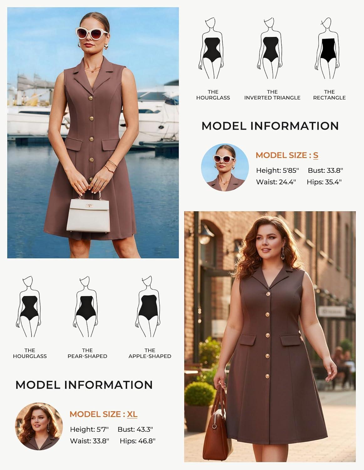 imageGRACE KARIN Work Dresses for Women 2026 Sleeveless Button Business Midi Dress Notch Lapel V Neck Formal Office A Line DressesBrown