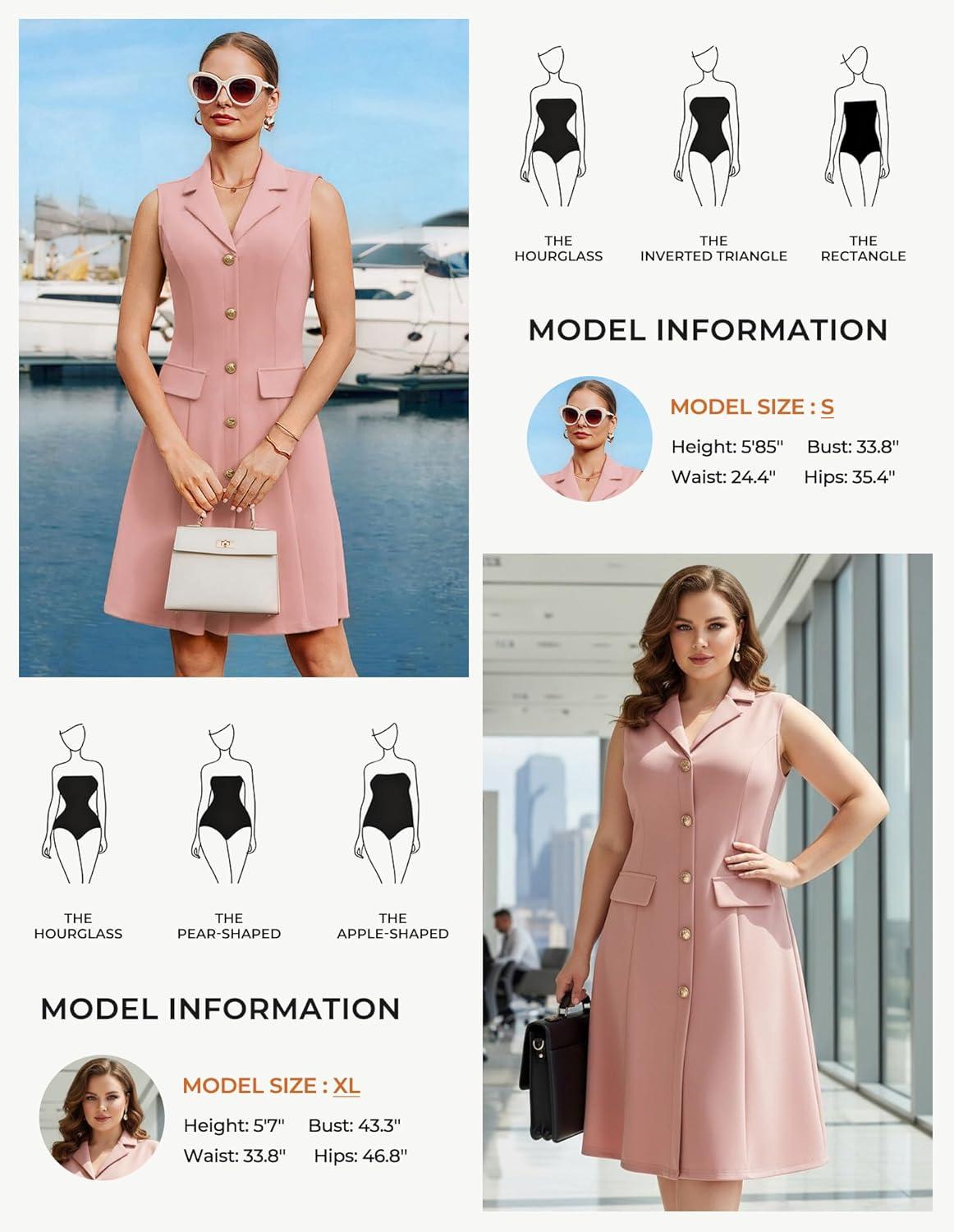 imageGRACE KARIN Work Dresses for Women 2026 Sleeveless Button Business Midi Dress Notch Lapel V Neck Formal Office A Line DressesLight Pink