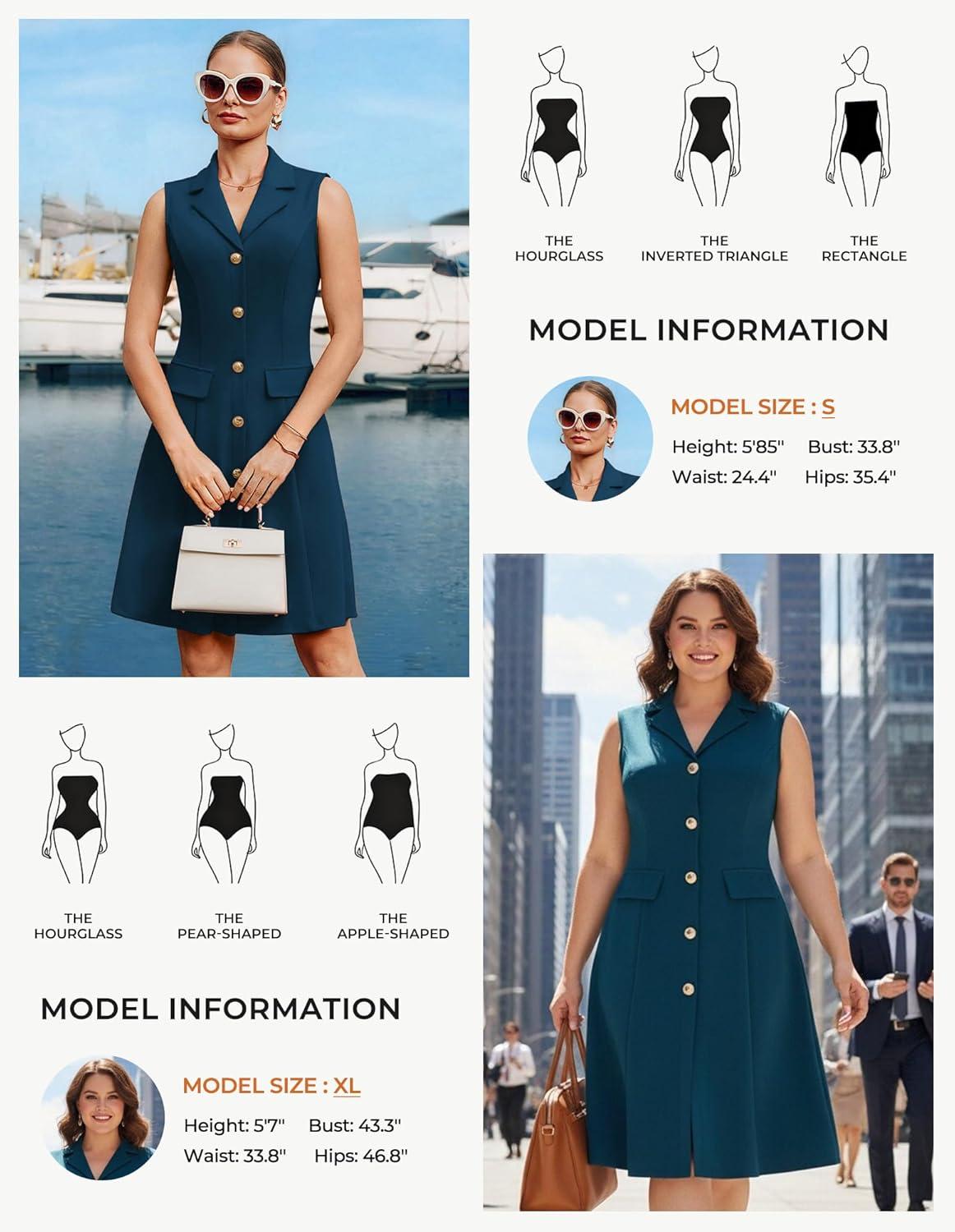 imageGRACE KARIN Work Dresses for Women 2026 Sleeveless Button Business Midi Dress Notch Lapel V Neck Formal Office A Line DressesPeacock Blue