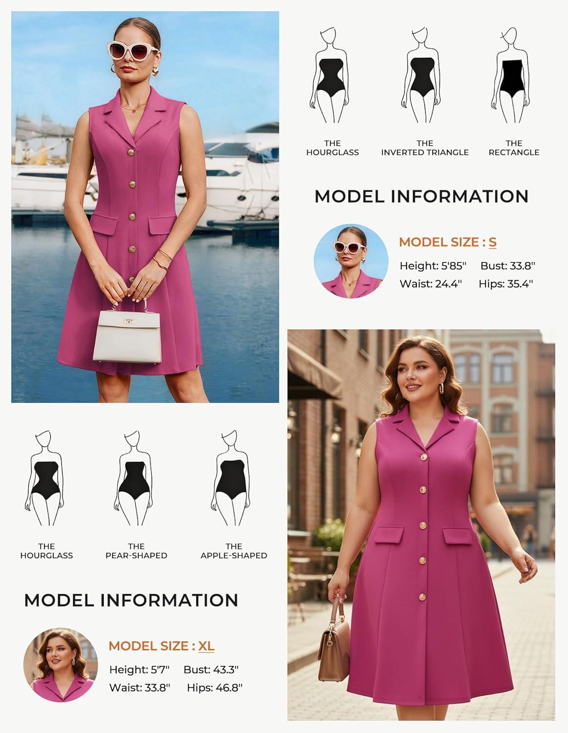 imageGRACE KARIN Work Dresses for Women 2026 Sleeveless Button Business Midi Dress Notch Lapel V Neck Formal Office A Line DressesRose Red