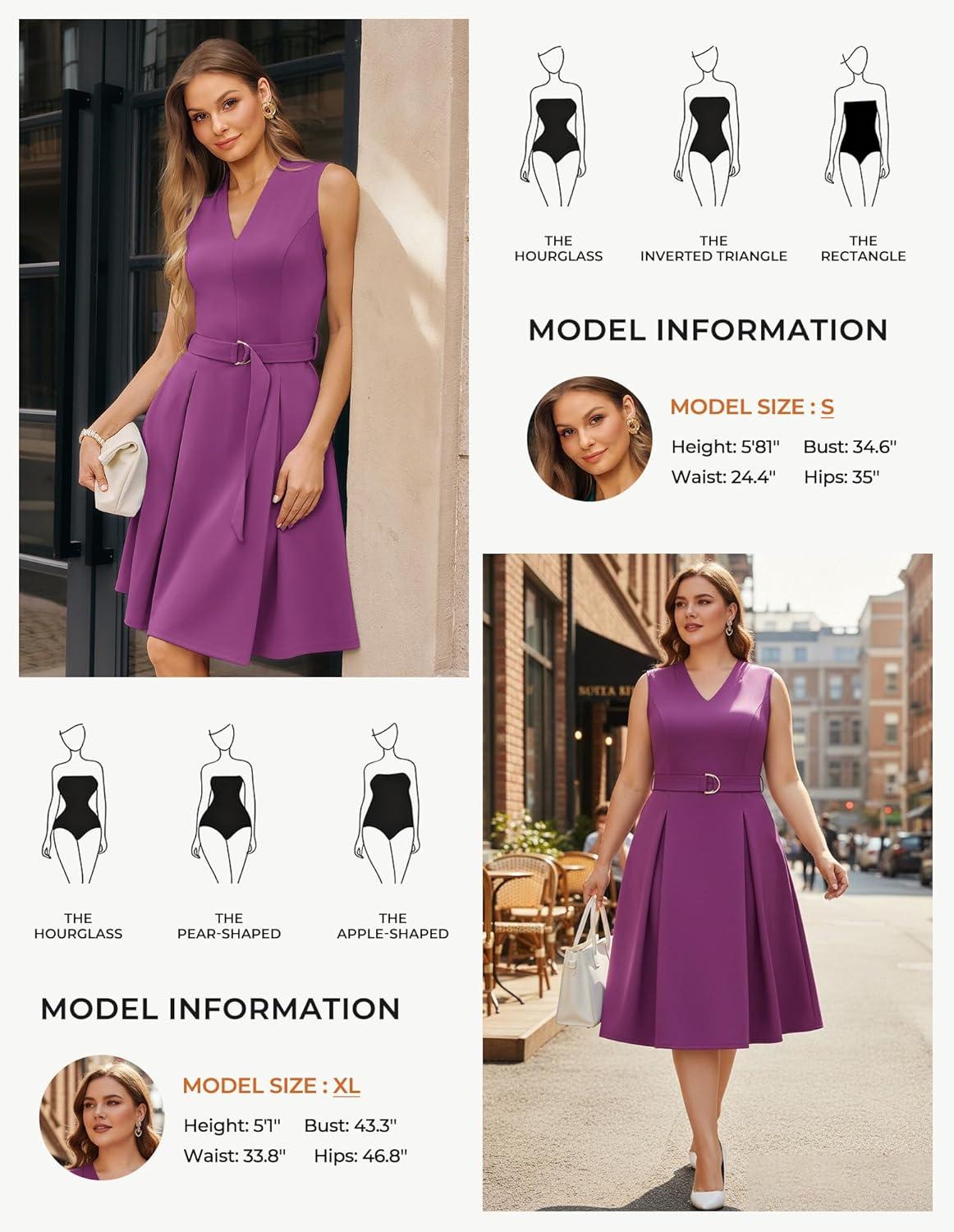 imageGRACE KARIN Work Dresses for Women 2026 V Neck Fit and Flare Midi Dresses Office Business Dress with Belt and PocketsPurple