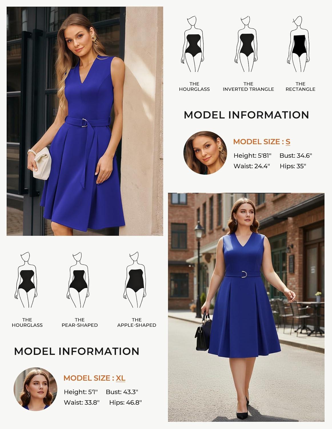 imageGRACE KARIN Work Dresses for Women 2026 V Neck Fit and Flare Midi Dresses Office Business Dress with Belt and PocketsRoyal Blue