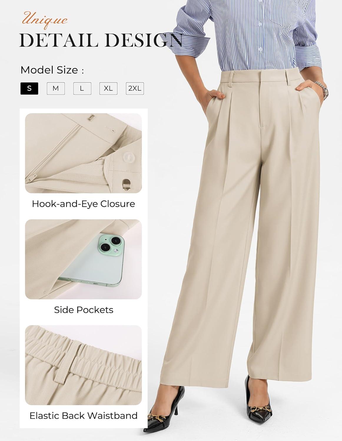 imageGRACE KARIN Work Pants Women Wide Leg High Waist Wrinkle Free Trousers Slacks with Pockets Business Casual OutfitsApricot