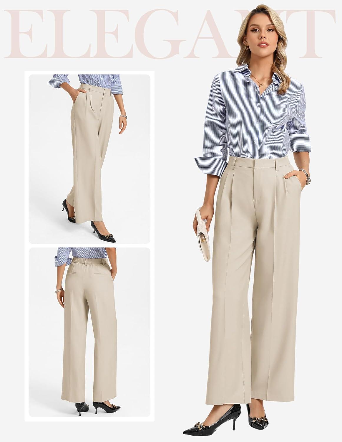 imageGRACE KARIN Work Pants Women Wide Leg High Waist Wrinkle Free Trousers Slacks with Pockets Business Casual OutfitsApricot