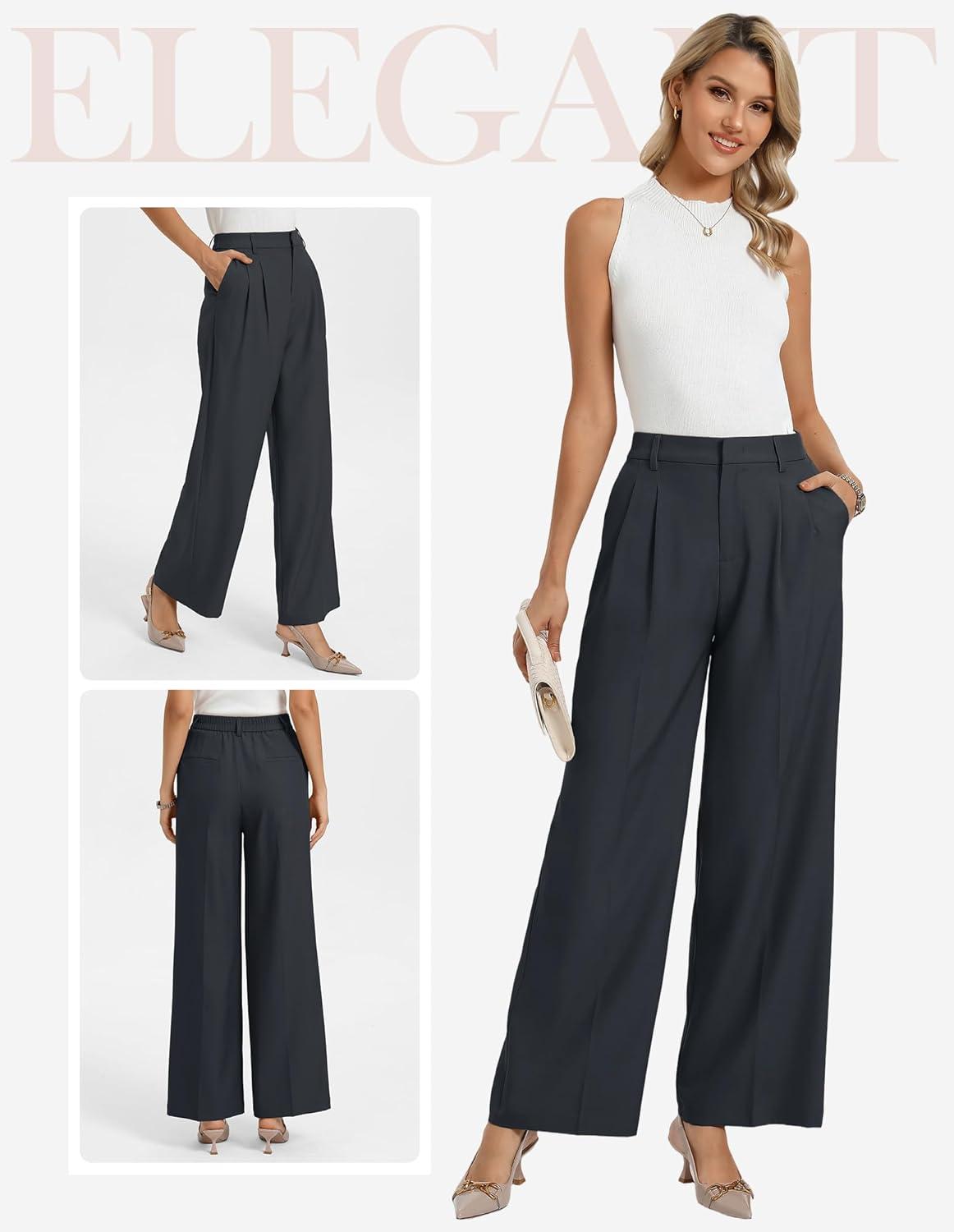 imageGRACE KARIN Work Pants Women Wide Leg High Waist Wrinkle Free Trousers Slacks with Pockets Business Casual OutfitsDark Grey