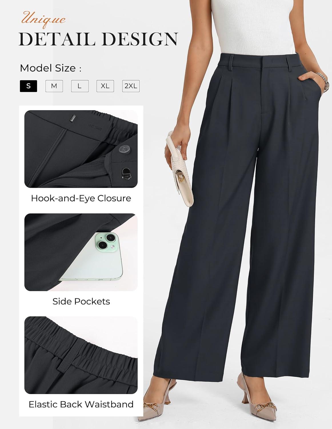 imageGRACE KARIN Work Pants Women Wide Leg High Waist Wrinkle Free Trousers Slacks with Pockets Business Casual OutfitsDark Grey