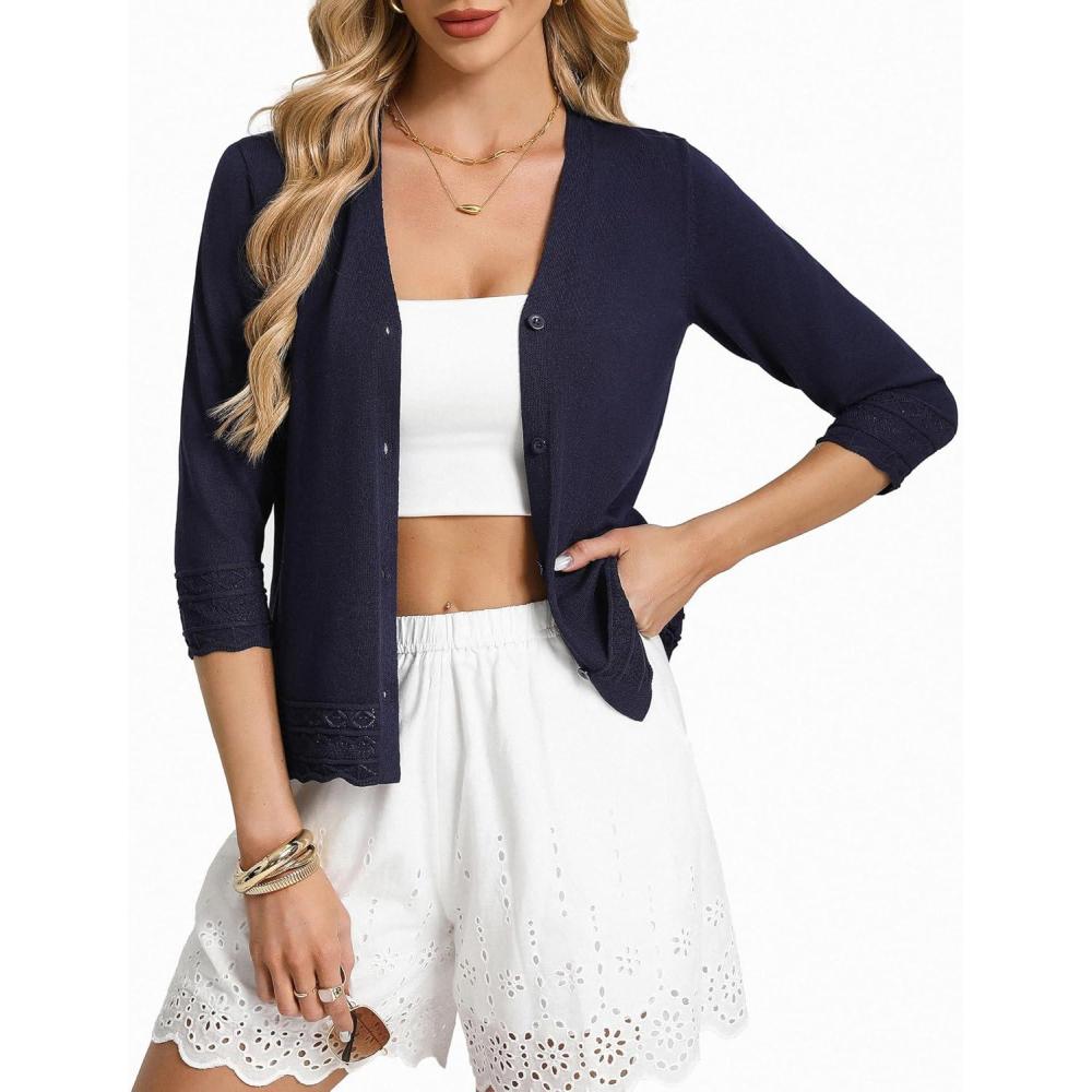 imageGRACE KARIN Cardigans for Women Trendy 34 Sleeve Lightweight Cardigan Spring Button Down Sweater Tops 2026Navy Blue