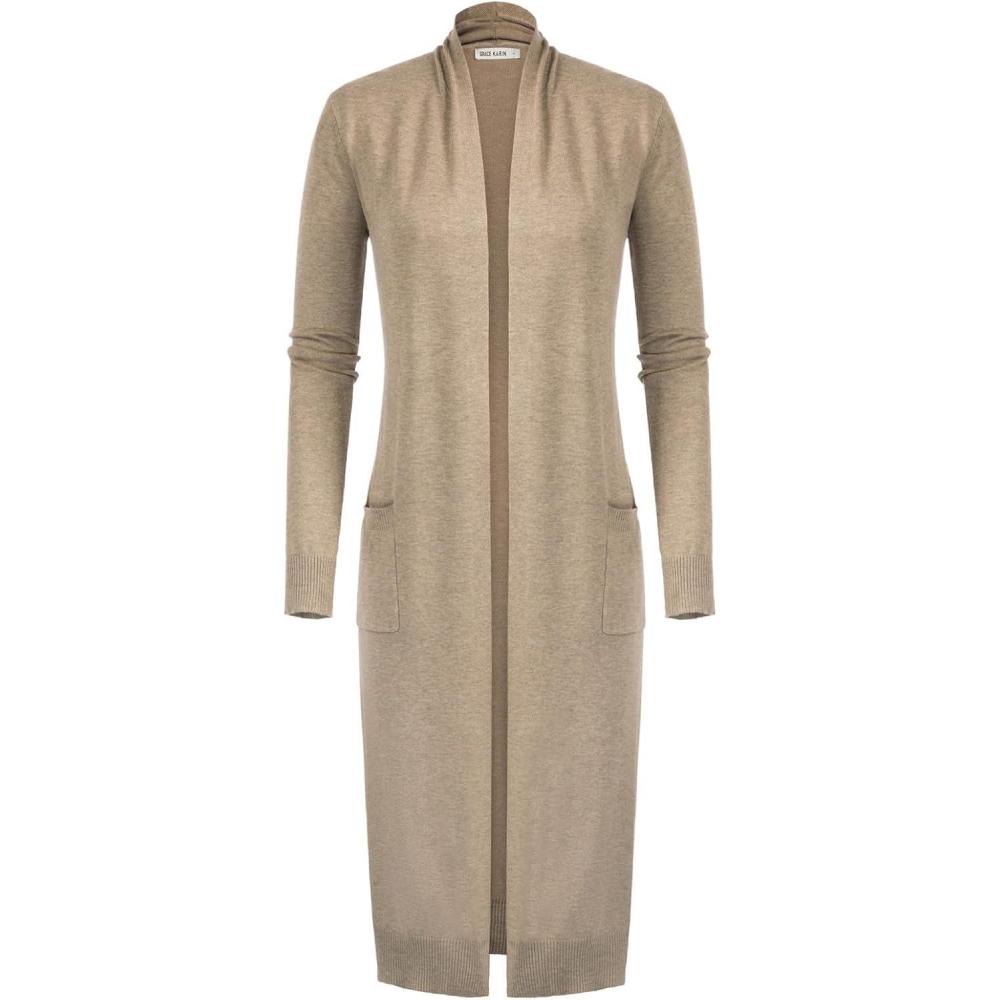 imageGRACE KARIN Essential Solid Open Front Maxi Long Knitted Cardigan Sweater for WomenKhaki Heather