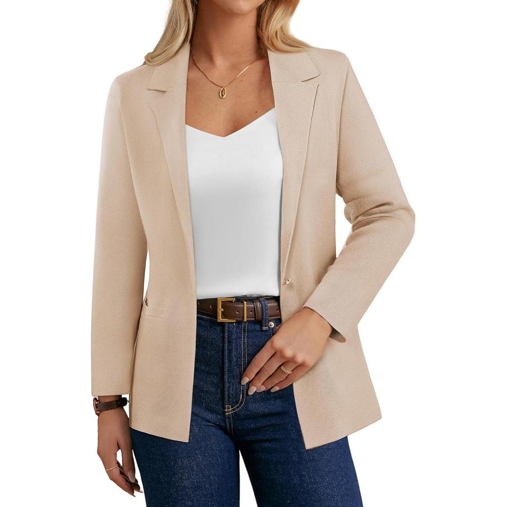 imageGRACE KARIN Sweater Blazers for Women Business Casual Long Sleeve Open Front Work Office Cardigan Suit Jackets with PocketsApricot