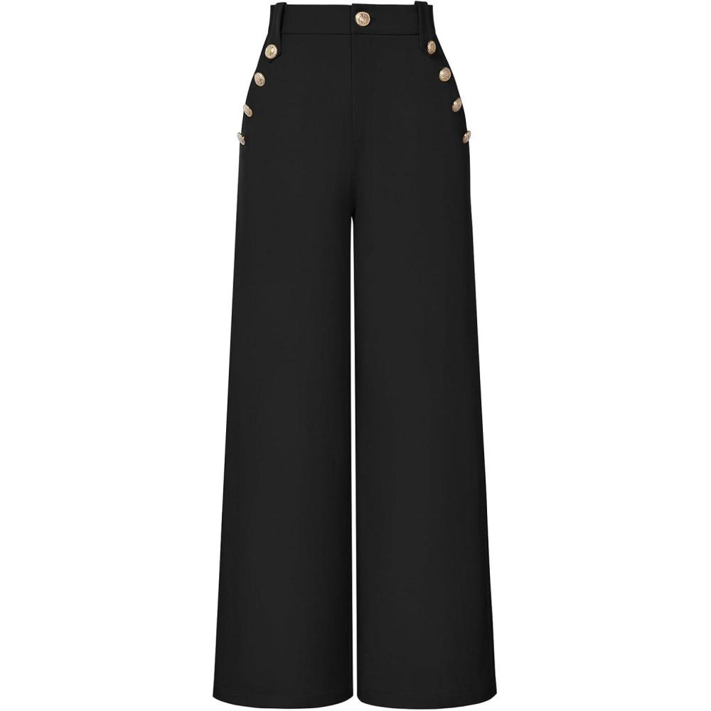 imageGRACE KARIN Wide Leg Dress Pants for Women 2026 High Waisted Work Pants Business Casual Buttons Trousers with PocketsBlack