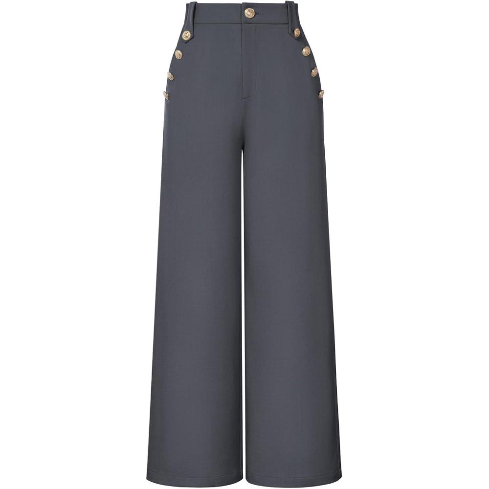 imageGRACE KARIN Wide Leg Dress Pants for Women 2026 High Waisted Work Pants Business Casual Buttons Trousers with PocketsGrey