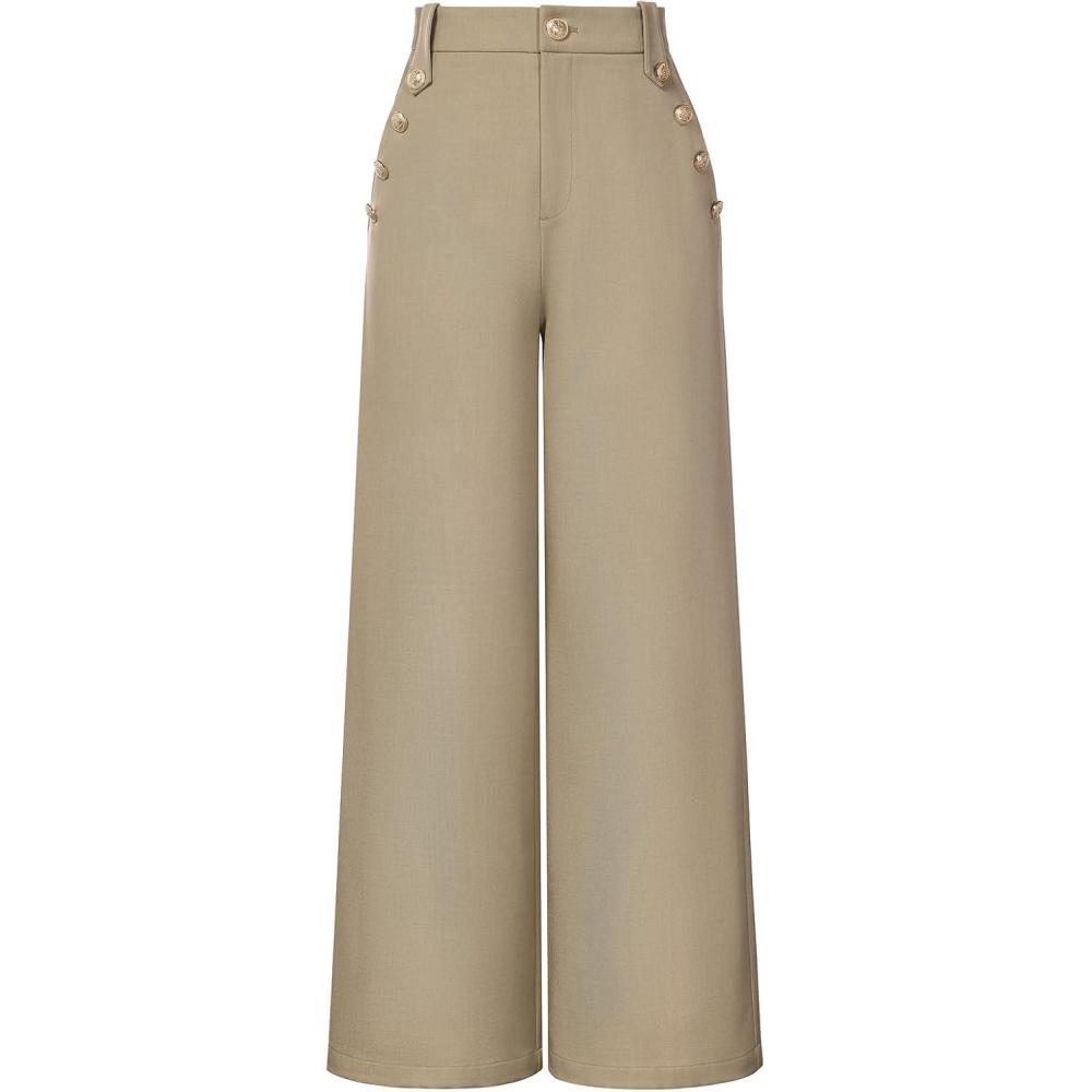 imageGRACE KARIN Wide Leg Dress Pants for Women 2026 High Waisted Work Pants Business Casual Buttons Trousers with PocketsKhaki