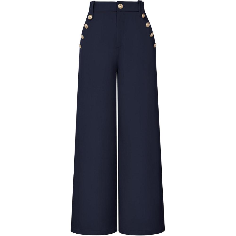 imageGRACE KARIN Wide Leg Dress Pants for Women 2026 High Waisted Work Pants Business Casual Buttons Trousers with PocketsNavy