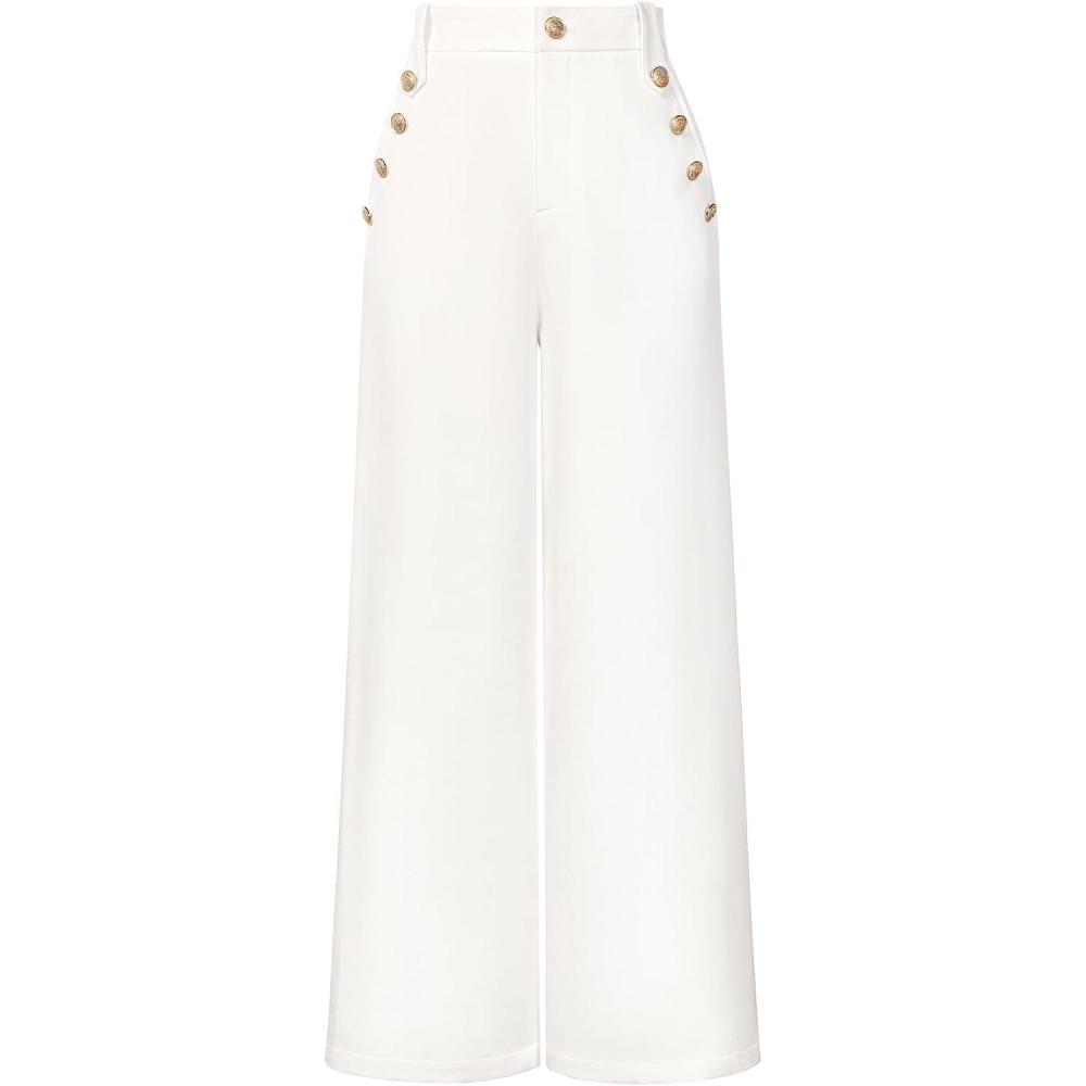 imageGRACE KARIN Wide Leg Dress Pants for Women 2026 High Waisted Work Pants Business Casual Buttons Trousers with PocketsWhite
