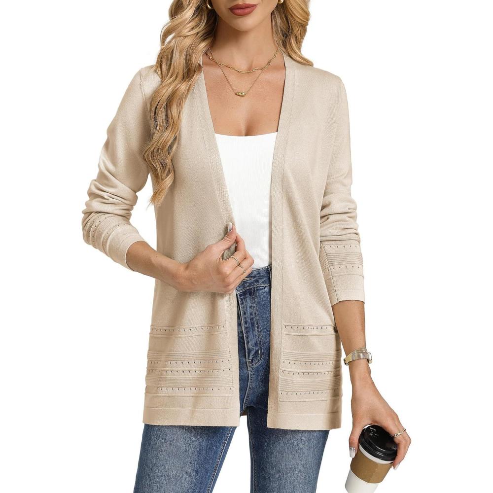 imageGRACE KARIN Women Long Cardigan Lightweight Spring Cardigans Long Sleeve V Neck Open Front Sweater 2026Apricot