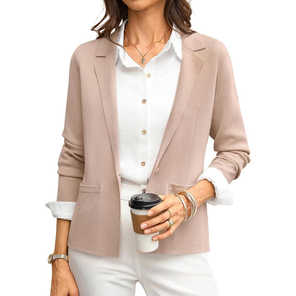 imageGRACE KARIN Women Sweater Blazer Business Casual 2026 Knit Suit Jackets Long Sleeve Lightweight Cardigan Work OfficeApricot