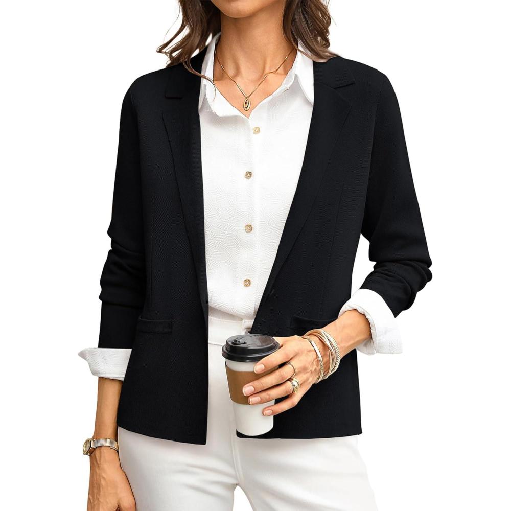 imageGRACE KARIN Women Sweater Blazer Business Casual 2026 Knit Suit Jackets Long Sleeve Lightweight Cardigan Work OfficeBlack