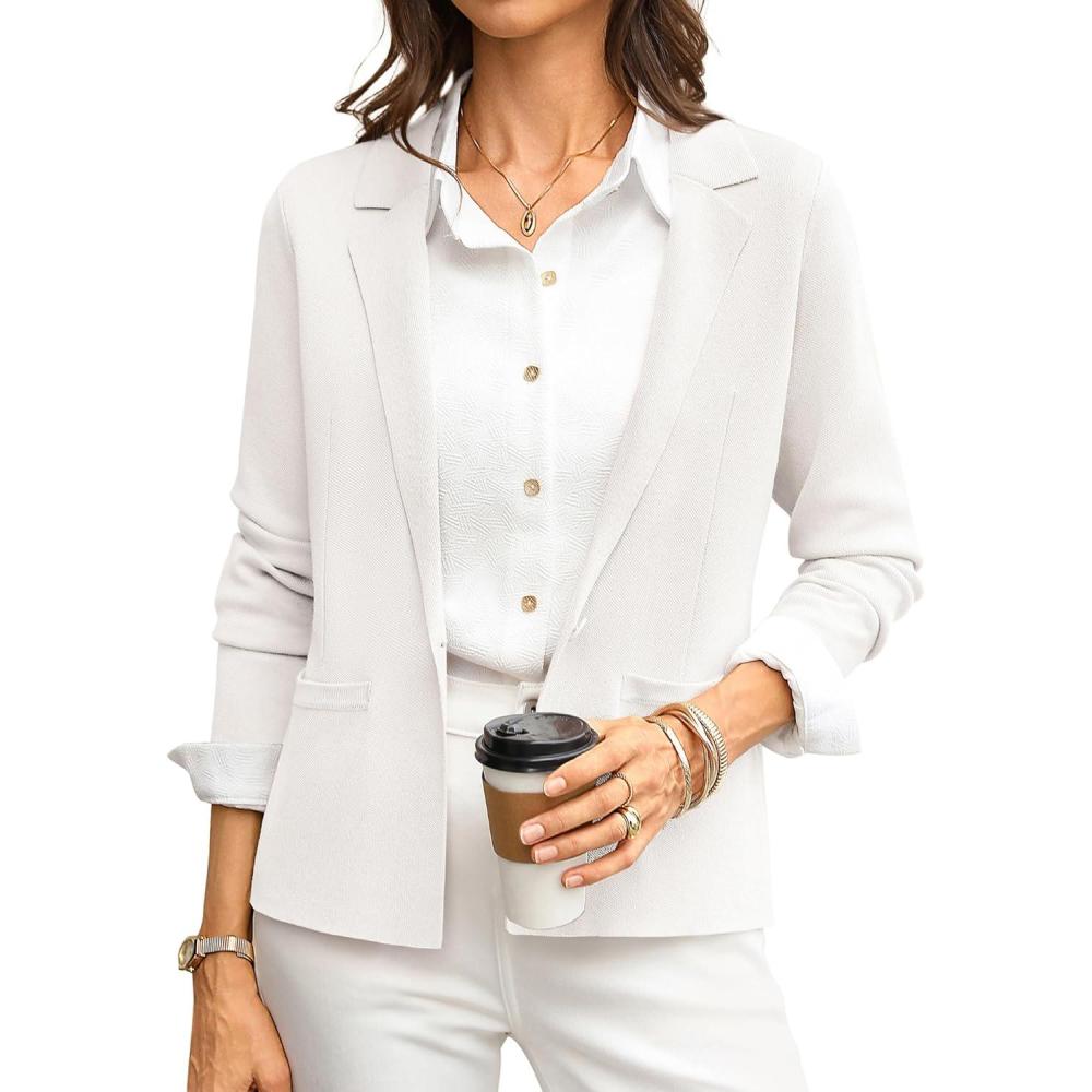 imageGRACE KARIN Women Sweater Blazer Business Casual 2026 Knit Suit Jackets Long Sleeve Lightweight Cardigan Work OfficeIvory White