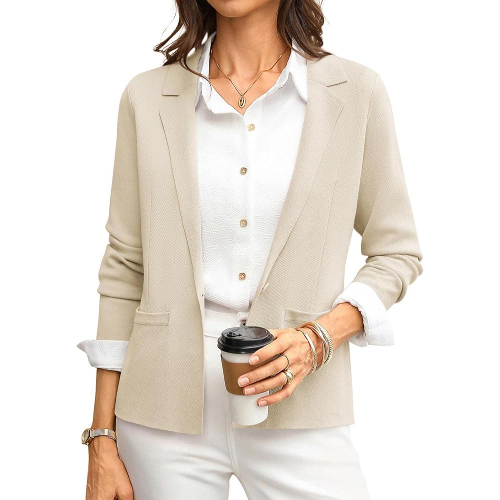 imageGRACE KARIN Women Sweater Blazer Business Casual 2026 Knit Suit Jackets Long Sleeve Lightweight Cardigan Work OfficeLight Beige
