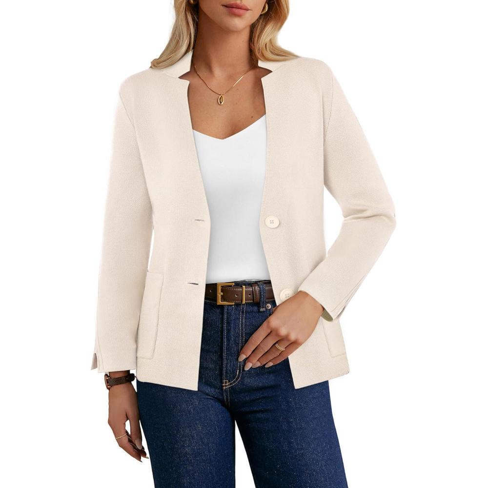 imageGRACE KARIN Women Sweater Blazer Business Casual Knit Cardigan 2026 Long Sleeve Suit Jackets Work Blazers with PocketsBeige