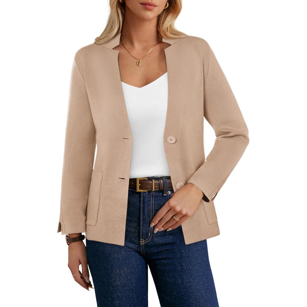 imageGRACE KARIN Women Sweater Blazer Business Casual Knit Cardigan 2026 Long Sleeve Suit Jackets Work Blazers with PocketsCamel