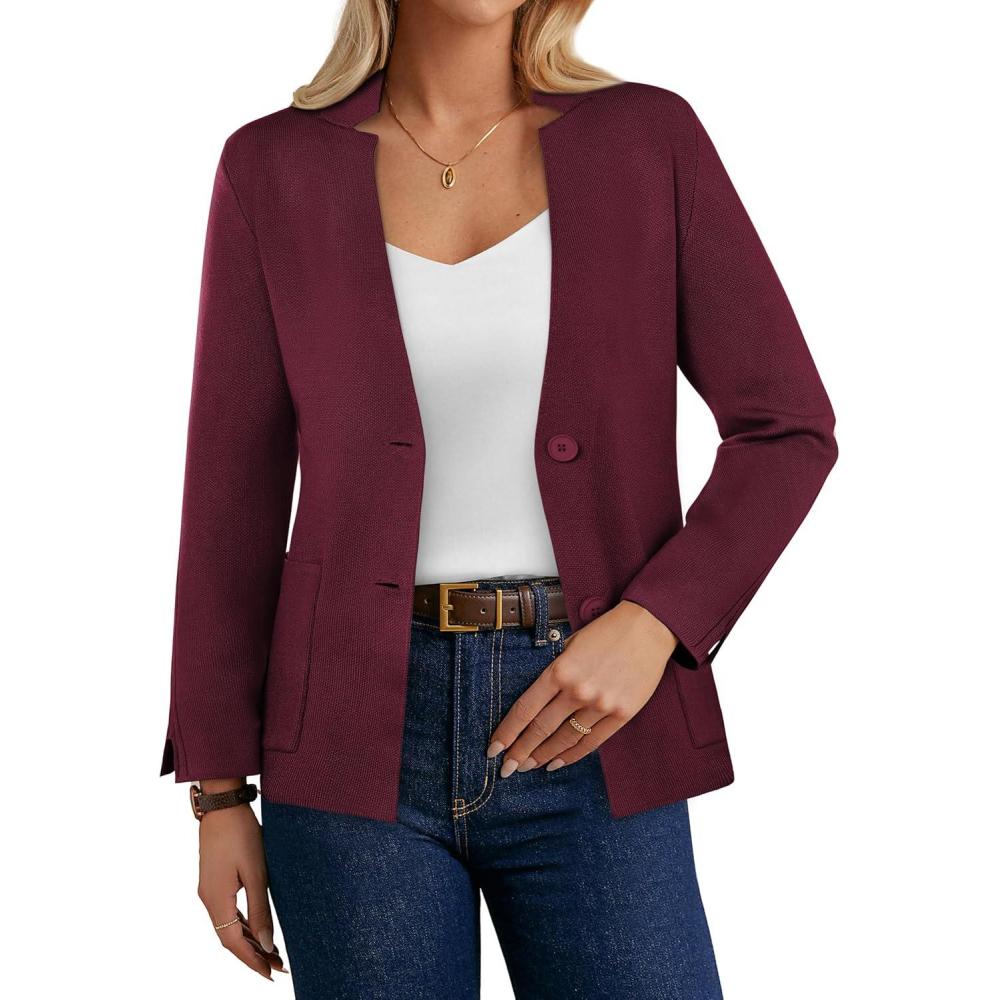 imageGRACE KARIN Women Sweater Blazer Business Casual Knit Cardigan 2026 Long Sleeve Suit Jackets Work Blazers with PocketsWine Red