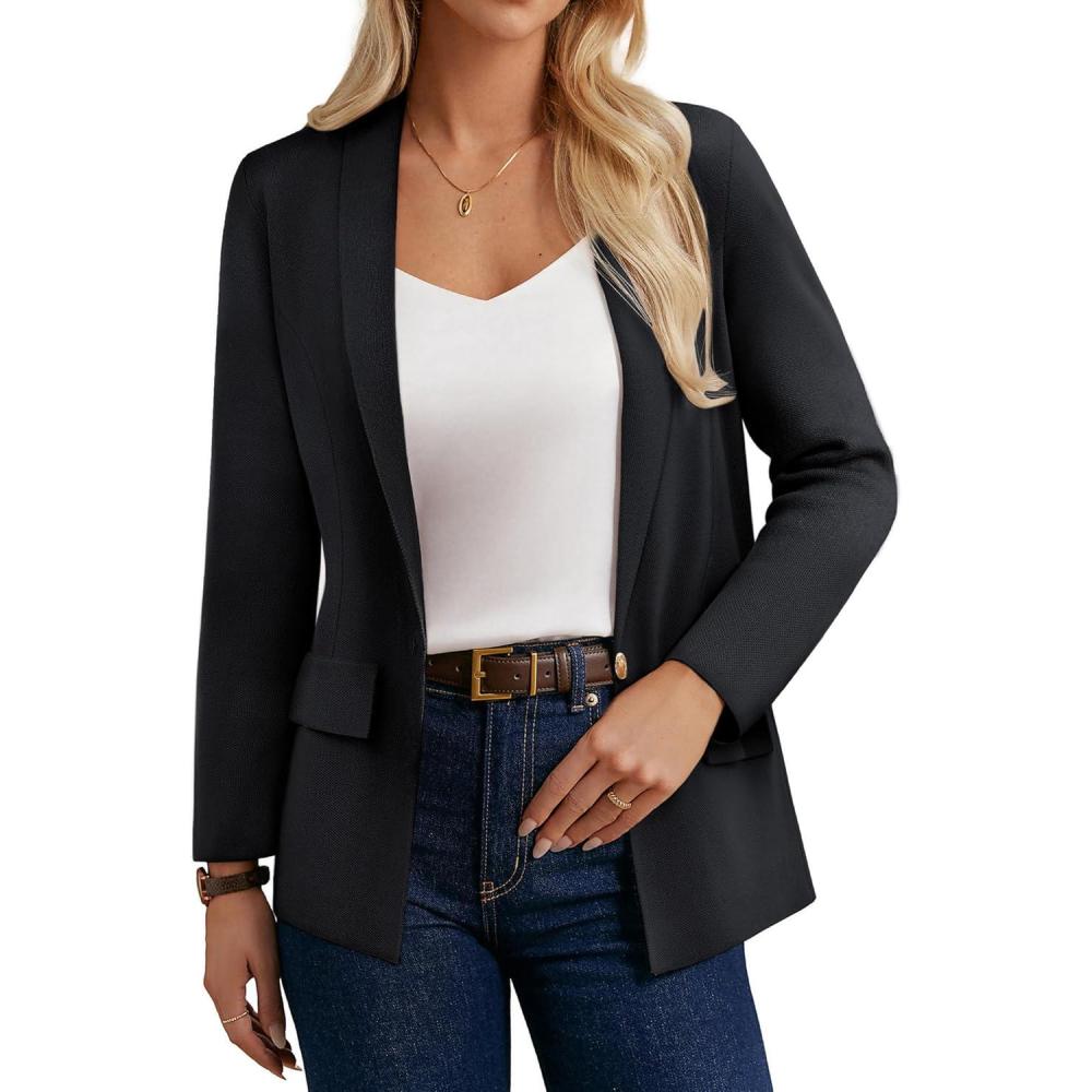 imageGRACE KARIN Womens Casual Sweater Blazer Long Sleeve Open Front Lapel Suit Jacket Lightweight Cardigan Work OfficeBlack