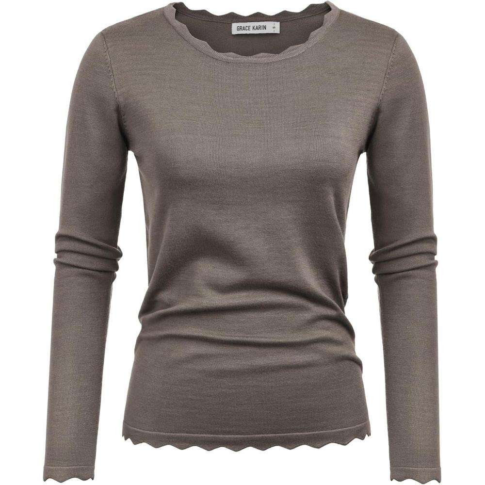 imageGRACE KARIN Womens High Stretchy Long Sleeve Pullover Sweater Blouse TopLight Coffee