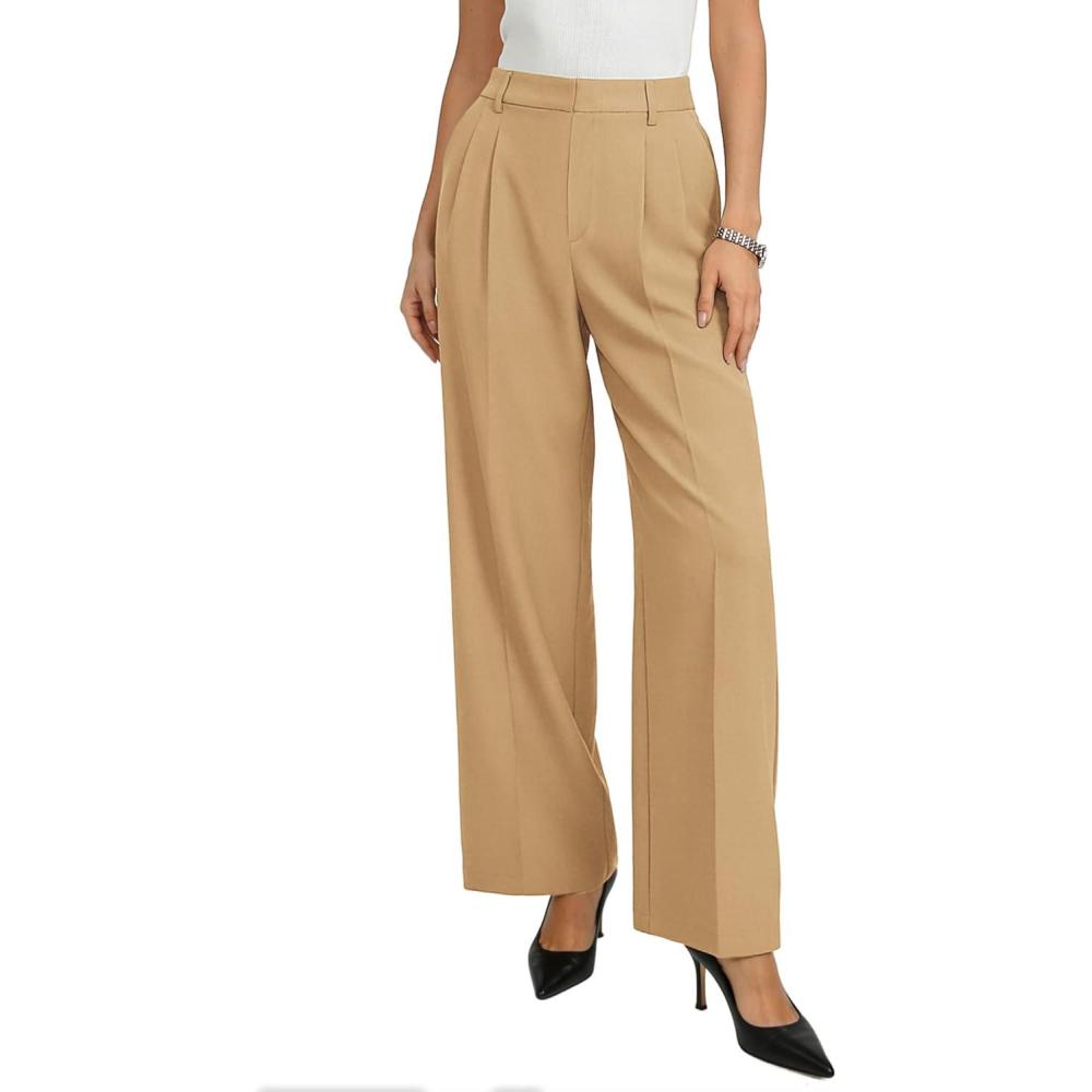 imageGRACE KARIN Work Pants Women Wide Leg High Waist Wrinkle Free Trousers Slacks with Pockets Business Casual OutfitsKhaki