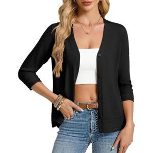 GRACE KARIN Cardigans for Women Trendy 3/4 Sleeve Lightweight Cardigan Spring Button Down Sweater Tops 2026(Black)