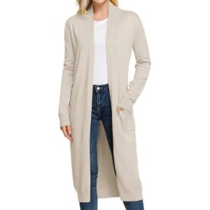 GRACE KARIN Essential Solid Open Front Maxi Long Knitted Cardigan Sweater for Women(19-beige)