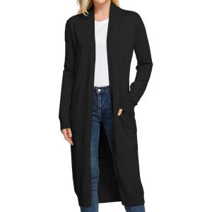 GRACE KARIN Essential Solid Open Front Maxi Long Knitted Cardigan Sweater for Women(1-black)