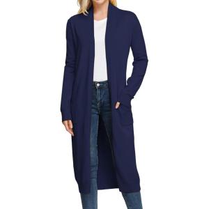 GRACE KARIN Essential Solid Open Front Maxi Long Knitted Cardigan Sweater for Women(2-navy Blue)
